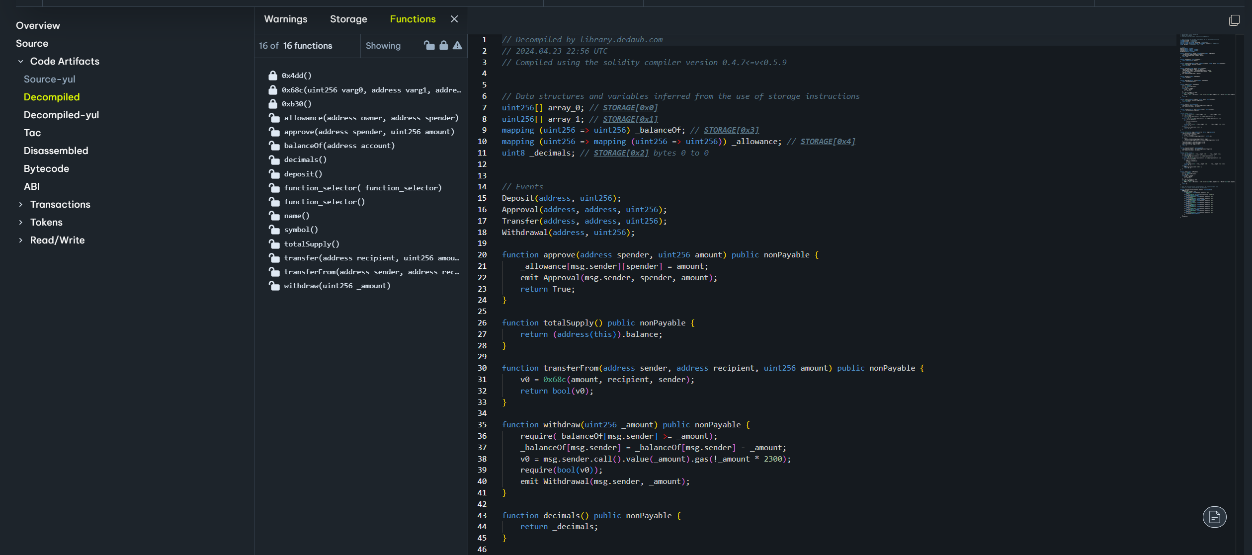 Decompiled Section Functions Panel