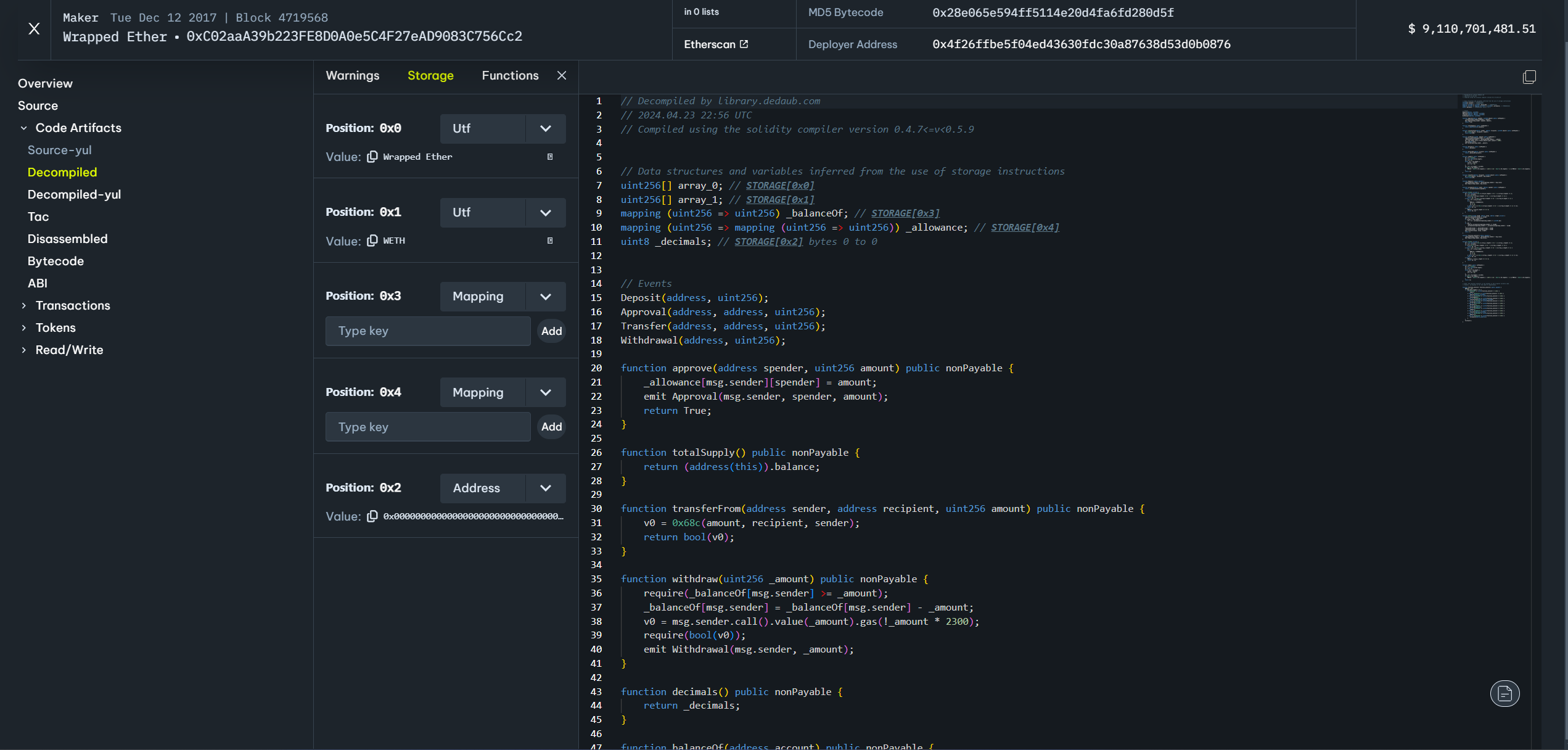 Decompiled Section Storage Panel