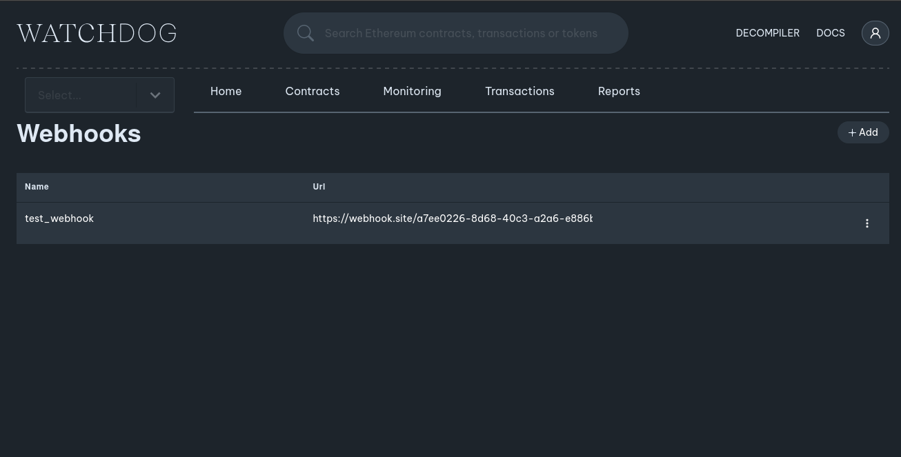 Webhook Management Page