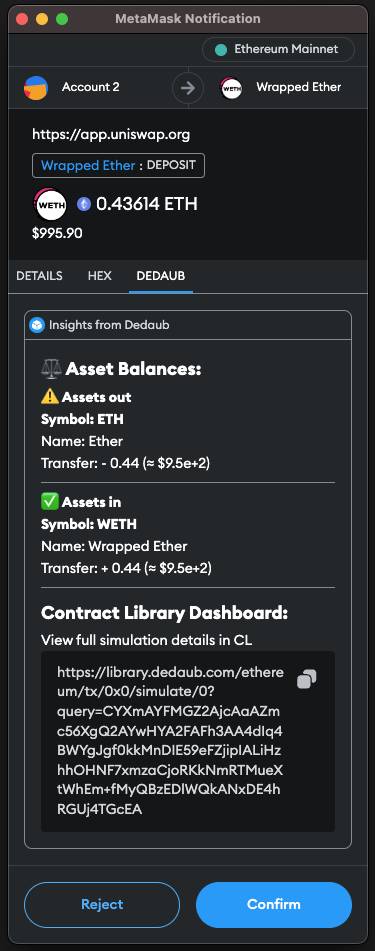 Metamask popup dedaub snap