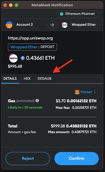 Metamask popup tx approval